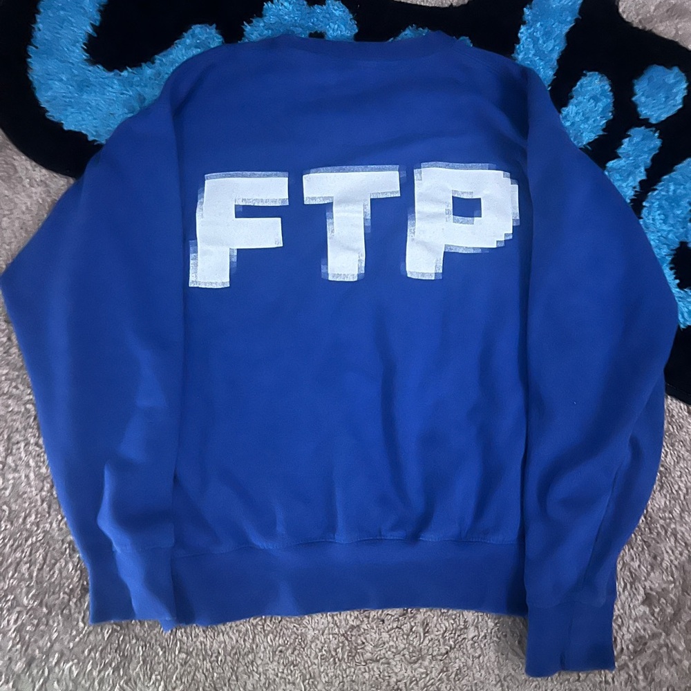 FTP Men's Blue Crewneck Sweatshirt Pixelized Logo